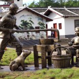 梅州客家民俗玻璃鋼磨豆腐雕塑園林仿銅景觀小品