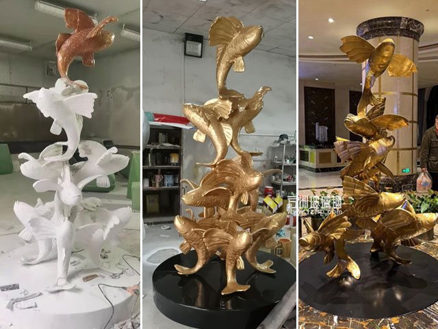 玻璃鋼錦鯉魚群雕塑裝飾江蘇企業(yè)大堂空間