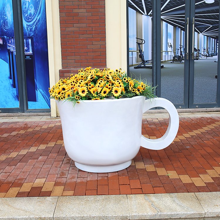 戶外玻璃鋼茶杯景觀花盆